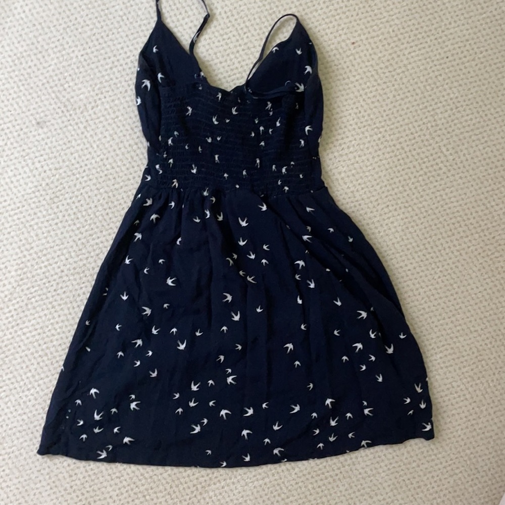 NWT purple snow summer dress navy with white sparrow print size small
